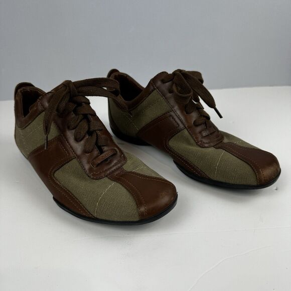 Gucci Olive Green Canvas and Leather Sneakers Size 5.5B EU35.5 Casual Sport VTG - Picture 1 of 16